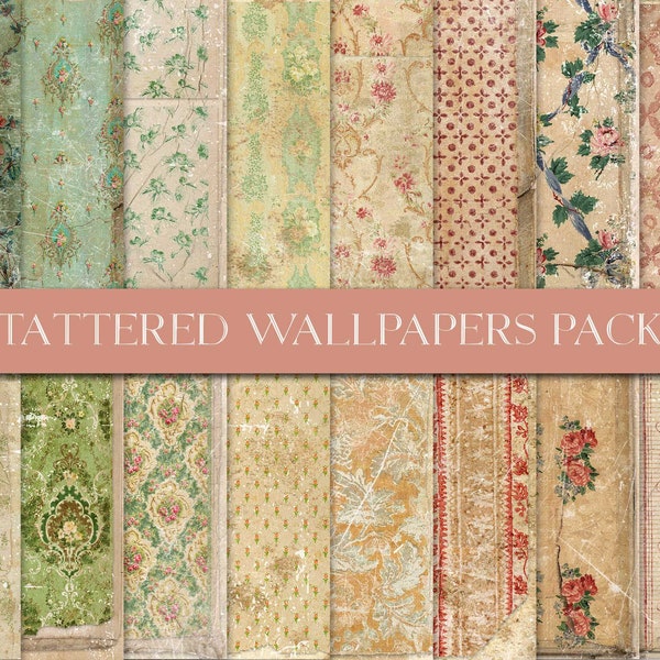 Tattered Floral Pattern Papers, Digital Wallpaper, Vintage Wallpaper, Junk Journal, Floral Digital Paper, Digital Download