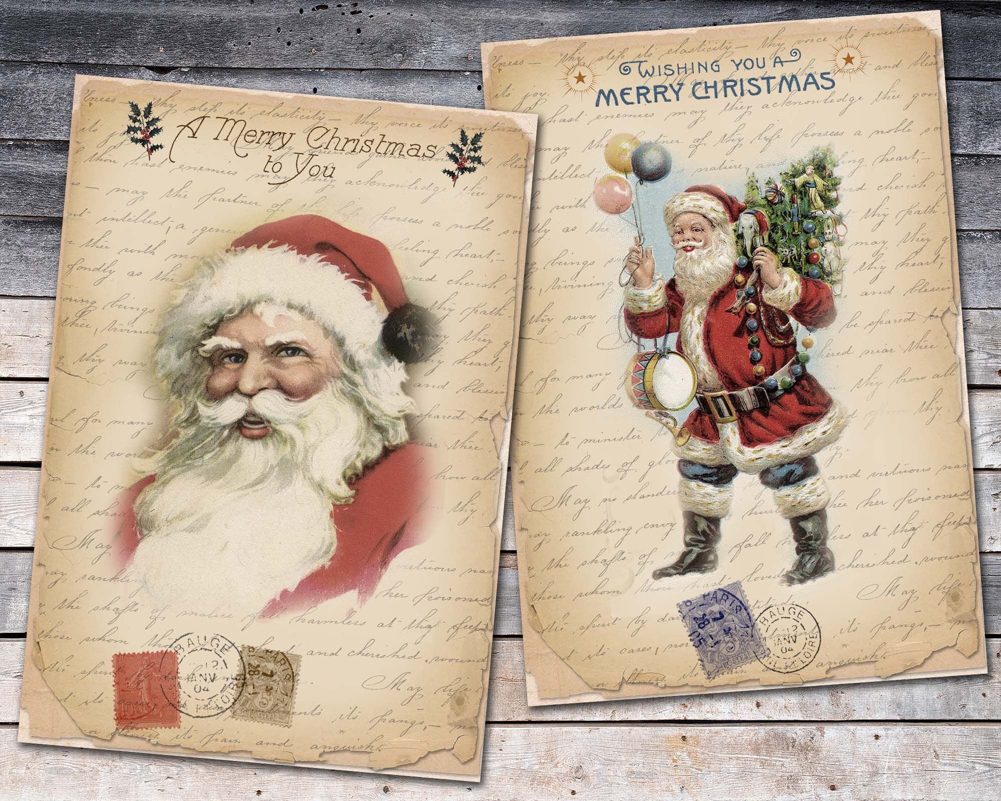 Vintage Christmas Santa Downloads Old World Santa Printable - Etsy