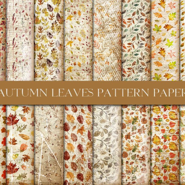 Herfstbladeren patroon papierpakket, herfstbladeren patroon, shabby herfstpapier, herfstcollageblad, achtergrondpapier, digitale download