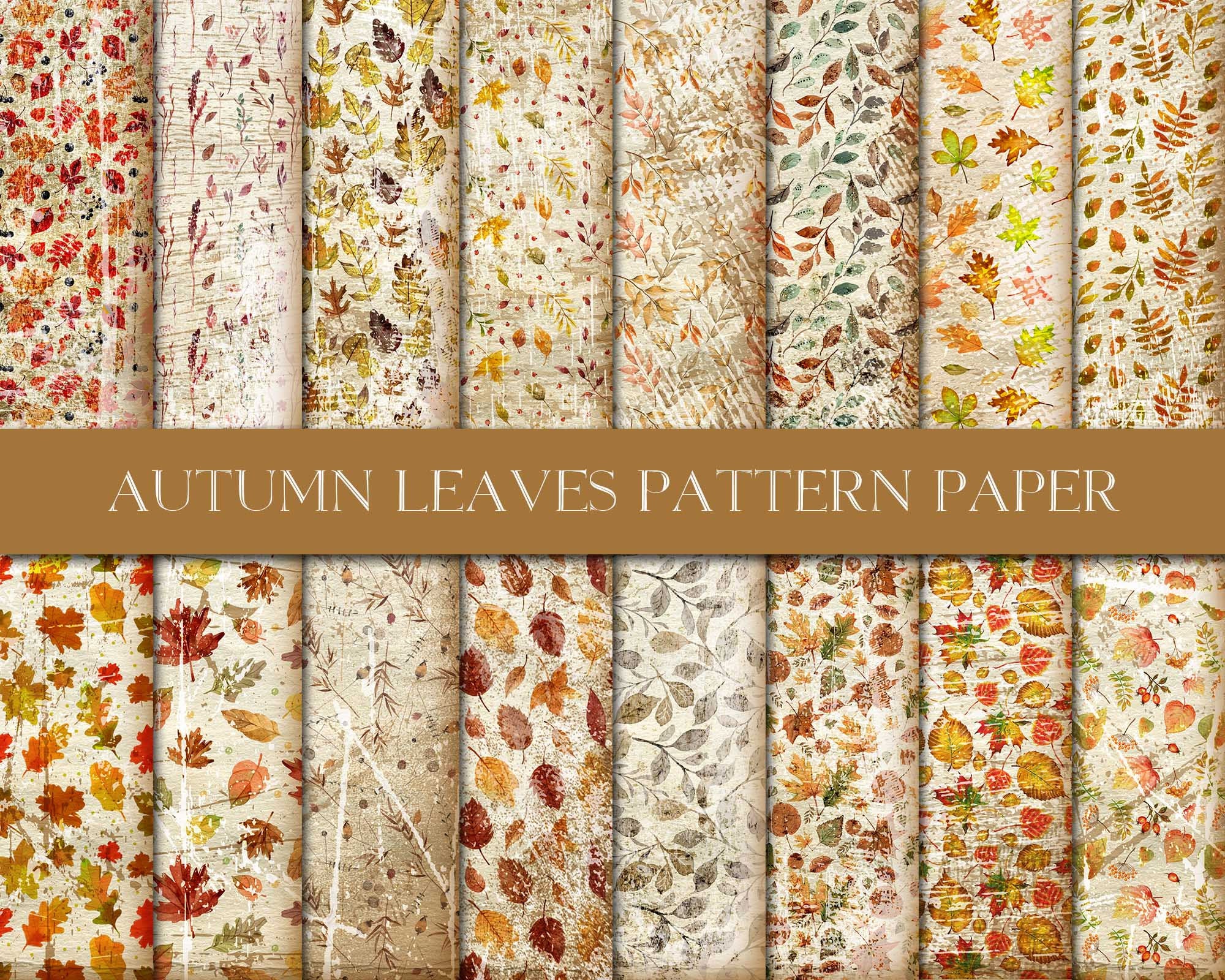 Autumn Leaves Pattern Paper Pack, Fall Leaves Seamless Pattern, Shabb…