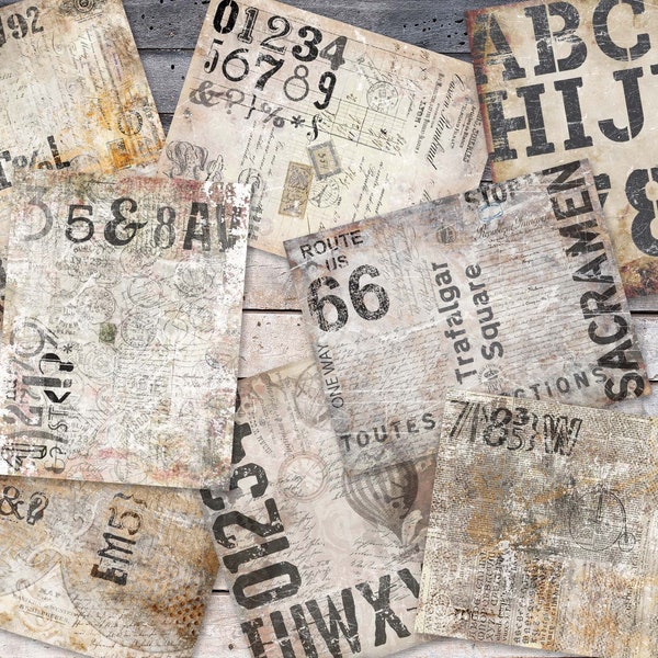 Grunge Journal Paper, Industrial Paper, Steampunk Printable, Digital Grunge, Numbers And Letters, Vintage Grunge, Digital Download