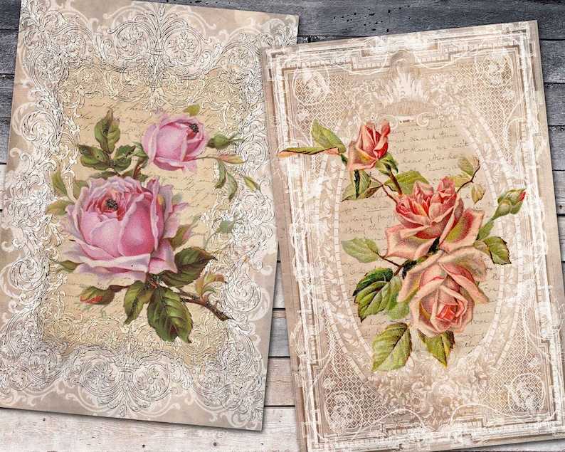 Shabby Pink Roses Pages for Journal Vintage Rose Decoupage Etsy