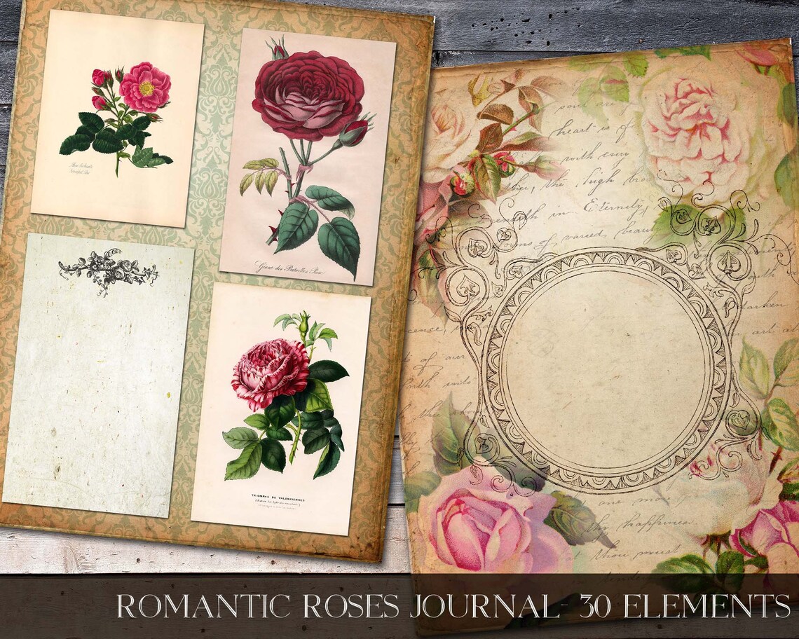 Romantic Roses Journal Shabby Journal Pages Digital Etsy