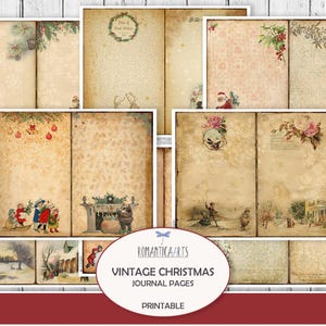ビンテージ クリスマス ジャーナル ペーパー、みすぼらしいクリスマスのエフェメラ ジャーナル ページ、ビクトリア朝のクリスマス ペーパー、デジタル ウィンター ホリデー ジャーナル ページ