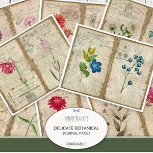 Empfindliche Seiten des Botanischen Journals, Blumen Und Rechnungen, Schäbiges Blumen Papier, Junk Journal, Digitaler Download