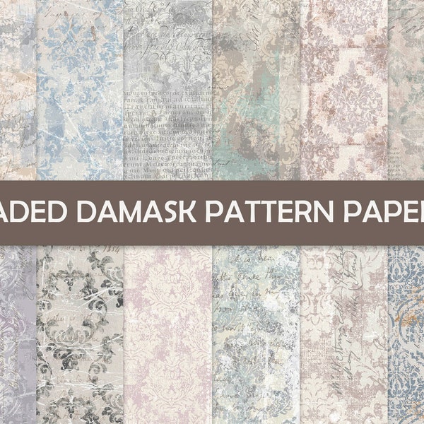 Faded Damask Pattern Papers, Shabby Damask, Wallpaper Style, Vintage Damask, Junk Journal, Damask Digital, Digital Download