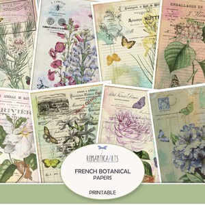 Botanische Journal Papiere, Vintage Blumen Rechnungen, Französisch Ephemera, Blumen Collage Sheet, Junk Journal, Digitaler Download, Scrapbook Papier