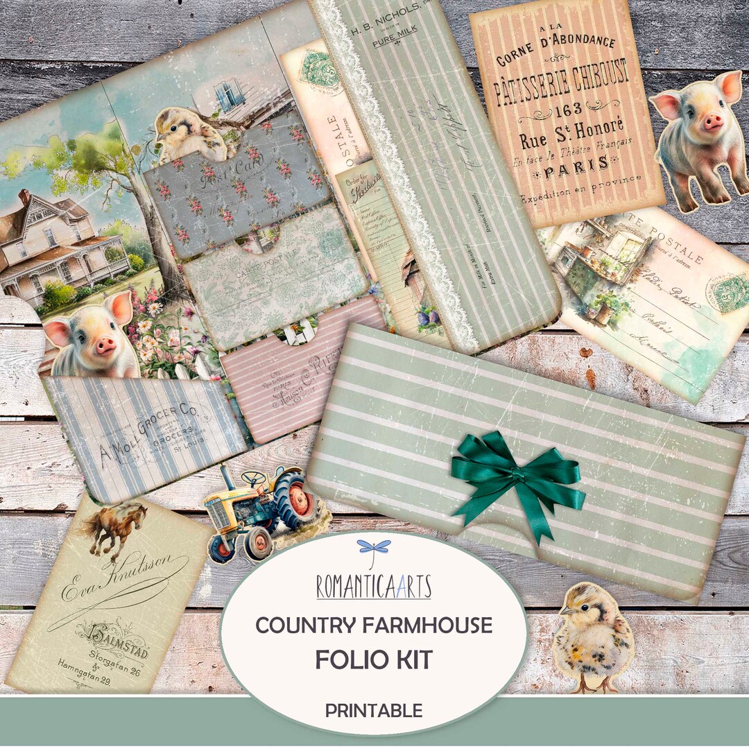 Country Farmhouse Folio Kit, Junk Journal Printable, Tri Fold Folio Kit ...