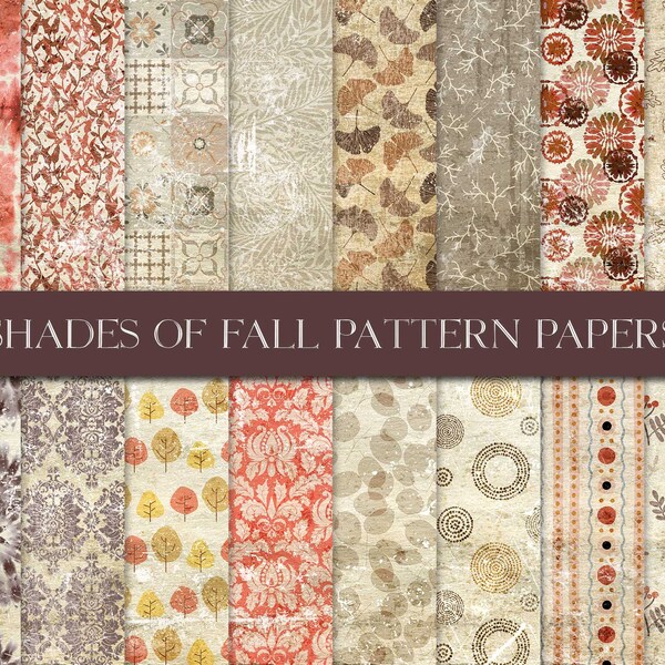 Shades Of Fall Pattern Paper Pack, Digital Autumn Brown Red Pattern, Fall Journal Paper, Shabby Fall Collage Sheet, Watercolor Autumn Paper