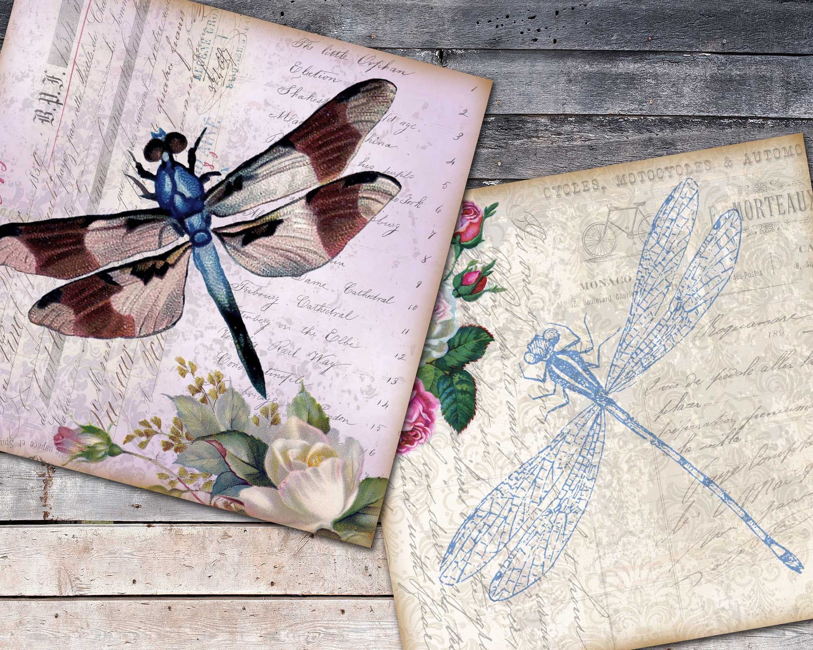 Vintage Dragonfly Paper For Scrapbooking Dragonfly Digitals | Etsy