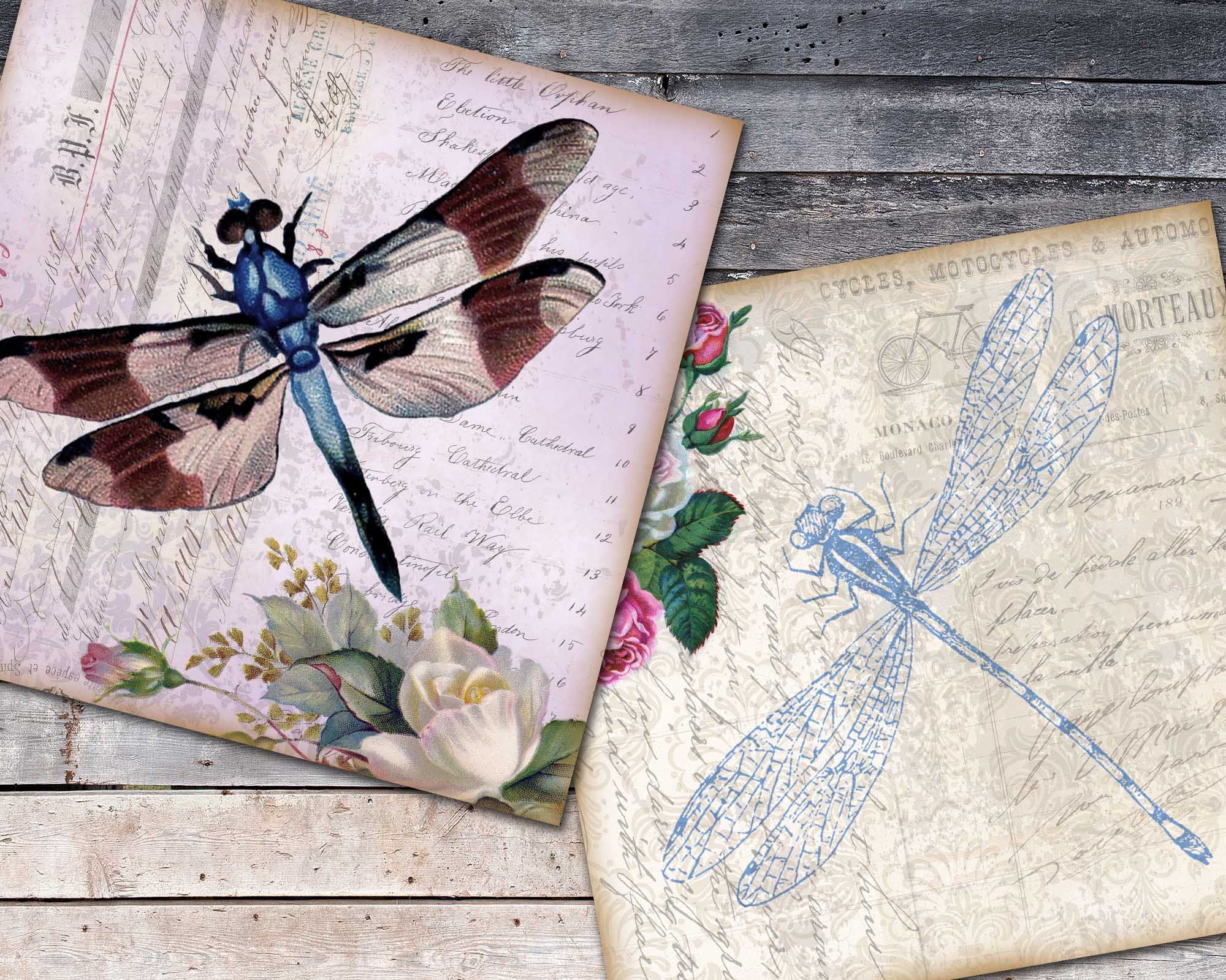 Vintage Dragonfly Paper For Scrapbooking Dragonfly Digitals Etsy