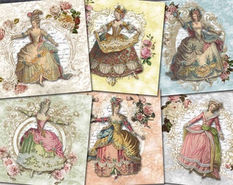 Digital Marie Antoinette Card For Journal, French Fashion Collage Sheet, Marie Antoinette Images For Coasters, Paris Fashion Scrapbook Paper
