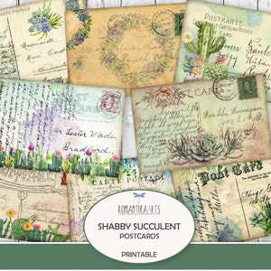Carte postale imprimable succulente, succulente papier numérique, journal indésirable, encart de journal, carte postale imprimable, botanique vintage, téléchargement numérique