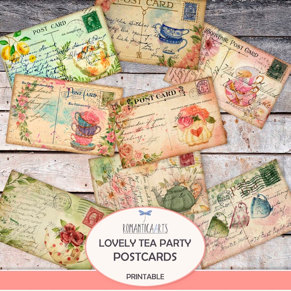 Lovely Tea Party Postcards, Junk Journal Printable, Tea Ephemera, Vintage Postcard, Journal Insert, Embellishment, Digital Download