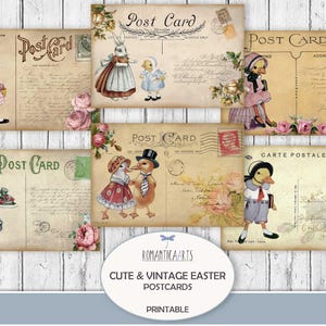 Cute Easter Postcards For Journal, Easter Digital Postcard, Sweet Bunny, Cute Chick, Vintage Easter, Easter Ephemera, Easter Printable