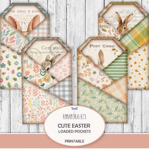 Lindos bolsillos llenos de Pascua, bolsillos de diario basura, material efímero de Pascua, kit de conejito de Pascua, papel para diario de conejito, imprimible de primavera y Pascua