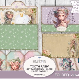 Fée des dents, dossier enveloppe, folio pour journal indésirable, porte-cartes cadeau, porte-monnaie, kit de journal indésirable, impressions téléchargeables, clipart fée