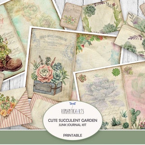 Kit de diario de jardín suculento, diario basura, papel digital suculento, kit de diario digital, descarga digital, papel para álbum de recortes, cactus imprimibles