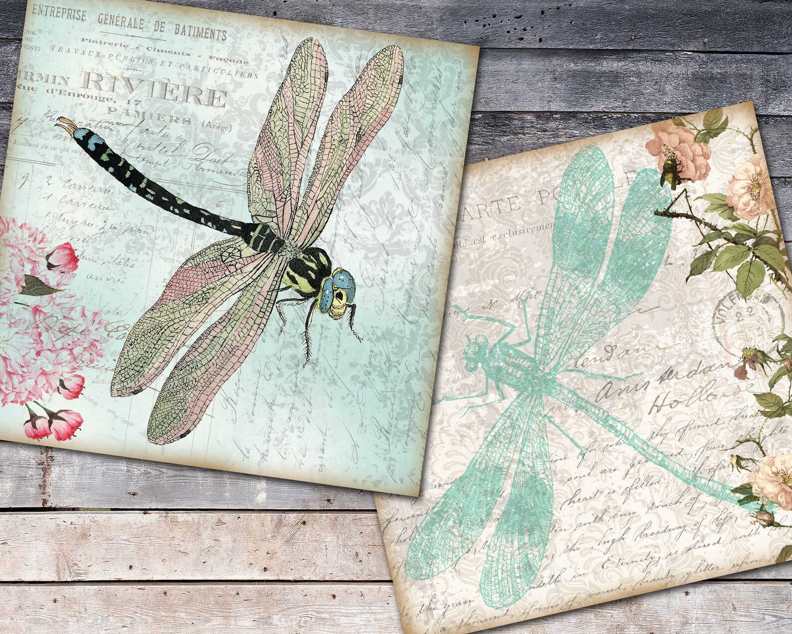 Vintage Dragonfly Paper For Scrapbooking Dragonfly Digitals Etsy