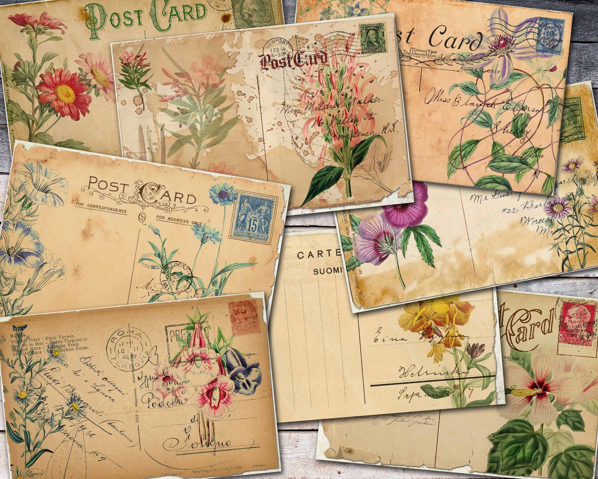 Digital Botanical Postcards For Scrapbooking Shabby Botanical Etsy