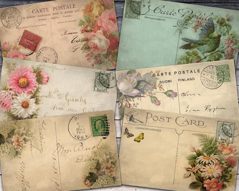 Printable Vintage Flower Postcard for Scrapbooking Romantic Etsy