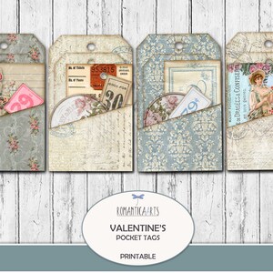 Etiquetas de San Valentín, etiquetas de bolsillo, etiquetas con texto, inserto de diario, adornos florales, material efímero imprimible, Romantica Arts
