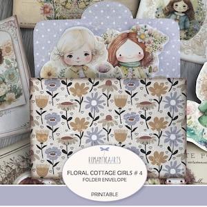 Floral Cottage Mädchen Ordner Umschlag, Cottagecore Digital, Junk Journal Folio, geladene Tasche, Folio Kit, Boho Umschlag, Vintage Chic