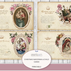 Madonna mit Kind Karte, Weihnachtspapier, Jungfrau Maria Digital, Vintage religiöse Karte, Madonna Collage Sheet,