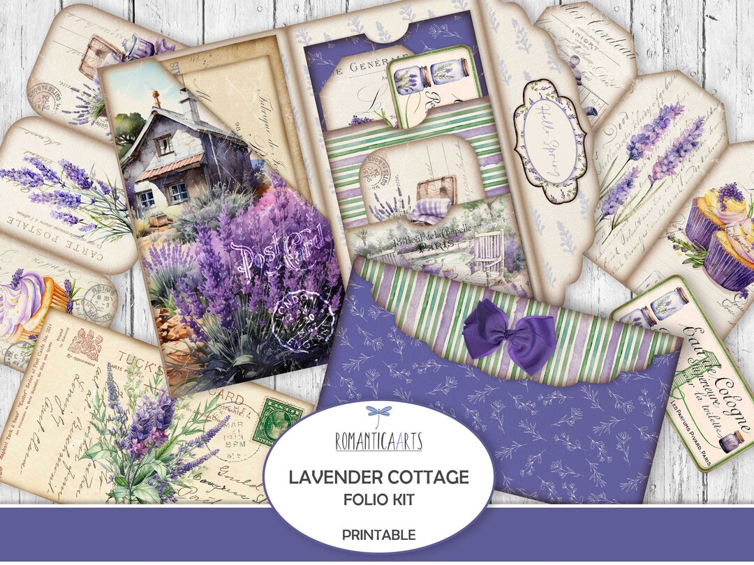 Lavender Cottage Folio Kit, Lavender Printable, Pocket Folder, Junk ...
