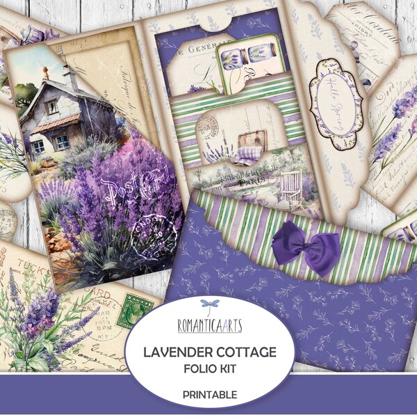 Lavender Cottage Folio Kit, Lavender Printable, Pocket Folder, Junk Journal Folio, Hello Spring, Cottagecore Folio, Lavender Download