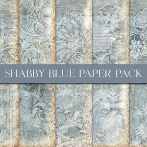 Shabby Blue Pattern Paper, Digital Paper Pack, Grungy Vintage, Printable Paper, Collage Sheet, Junk Journal Supply, Digital Download