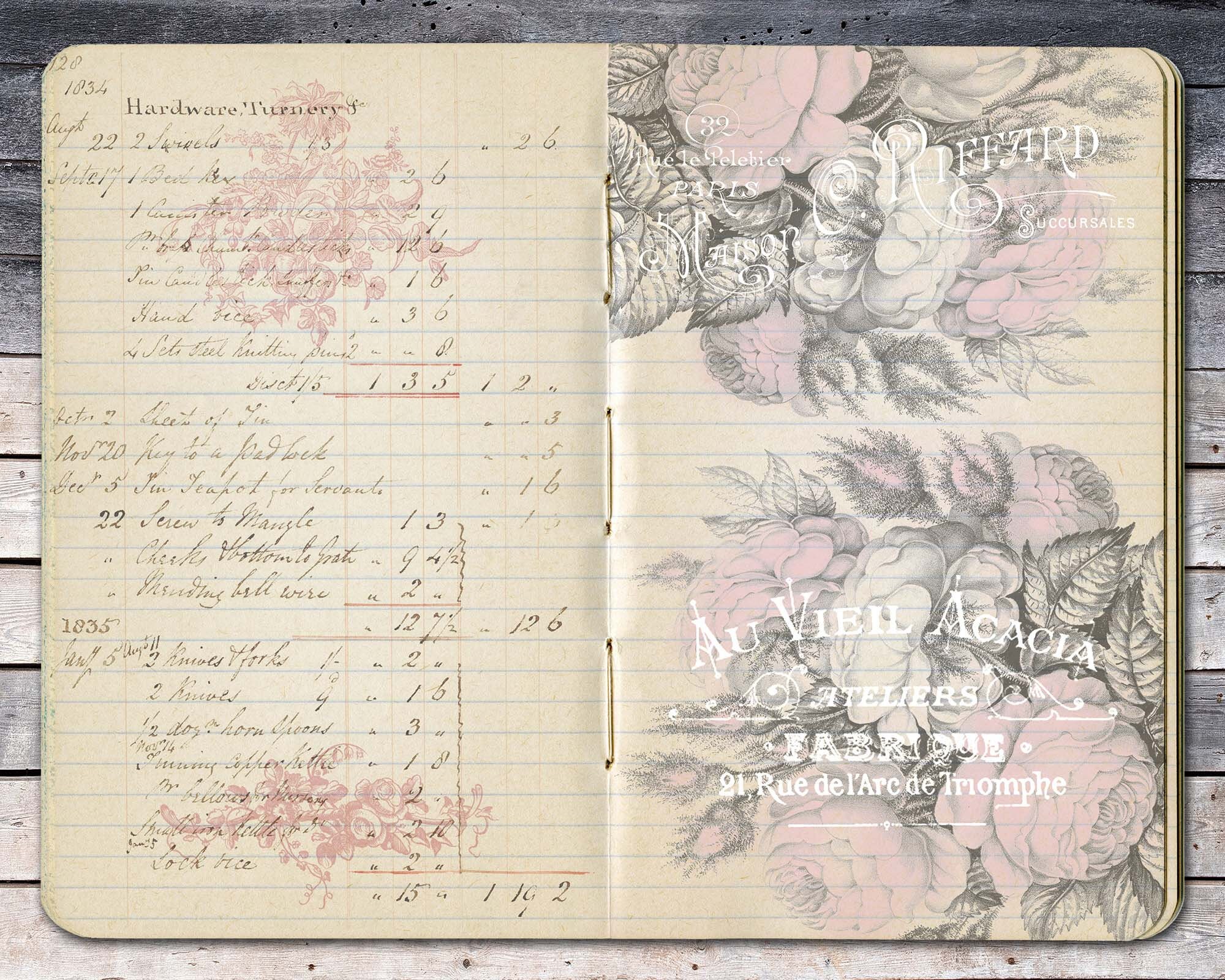 Digital Shabby Roses Ephemera For Scrapbooking, Printable Notebook Ba…