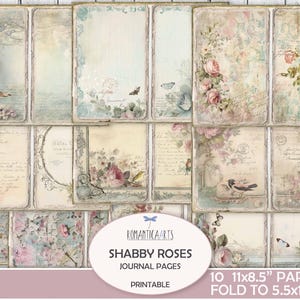 Shabby Rosen Journal Seiten, Junk Journal Kit, Digitales Journal, Vintage Pastell Rosen, Frühling Ephemera, Digitale Collage, Romantisch Viktorianisch