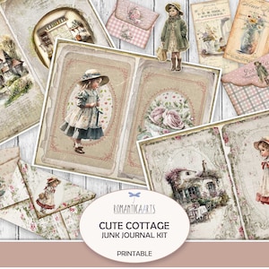 Kit de journal cottage mignon, cottage girl, ferme de campagne, journal indésirable, téléchargement numérique, papier de scrapbooking, minable vintage, papier floral