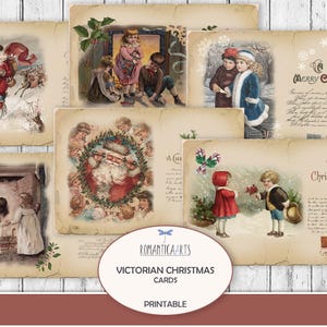 Carte de Noël victorienne, Noël d'enfants, enfants d'hiver, Noël vintage, carte postale numérique, papier d'hiver vintage
