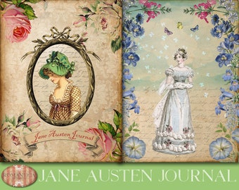 Kit de journal numérique Jane Austen, Austen imprimable, journal Regency, femmes Regency, Austen téléchargements, Junk Journal, téléchargement numérique