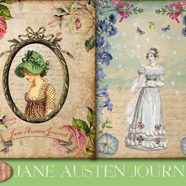 Digital Jane Austen Journal Kit, Austen Printable, Regency Journal, Regency Women, Austen Downloads, Junk Journal, Digital Download