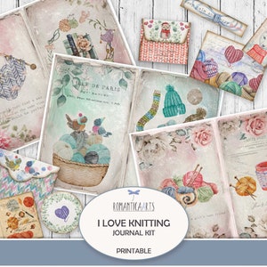 Ich liebe Stricken Journal Kit, Junk-Journal, Stricken Liebhaber Papier, Garn-Liebhaber Journal, digitaler Download, Scrapbook Papier