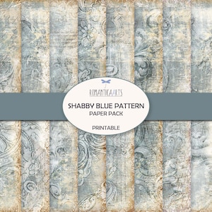 Shabby Blue Pattern Paper, Digital Paper Pack, Grungy Vintage, Printable Paper, Collage Sheet, Junk Journal Supply, Digital Download