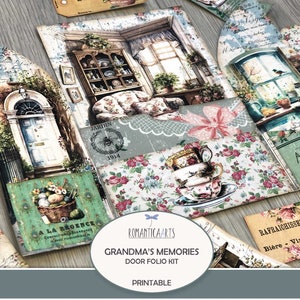 Carpeta de doble puerta con recuerdos de la abuela, imprimible para diario basura, kit de carpeta, carpeta estilo catedral, carpeta Shabby Chic, estilo vintage, descarga digital