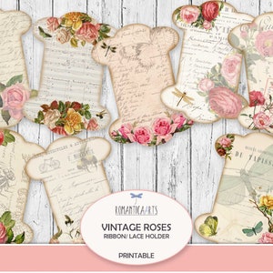 Digital Ribbon Halter, Rose Spitzen Halter, Näh Journal, Näh Ephemera, Junk Journal, Scrapbook Ephemera, digitaler Download