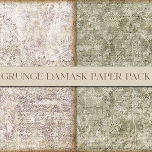 Grunge Damask Pattern Paper Pack, Wallpaper Style, Damask Digital Paper, Vintage Damask, Background Paper, Journal Supply, Digital Download image 4