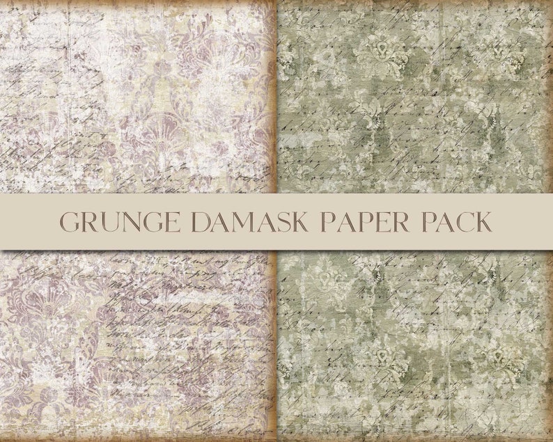 Grunge Damask Pattern Paper Pack, Wallpaper Style, Damask Digital Paper, Vintage Damask, Background Paper, Journal Supply, Digital Download image 4