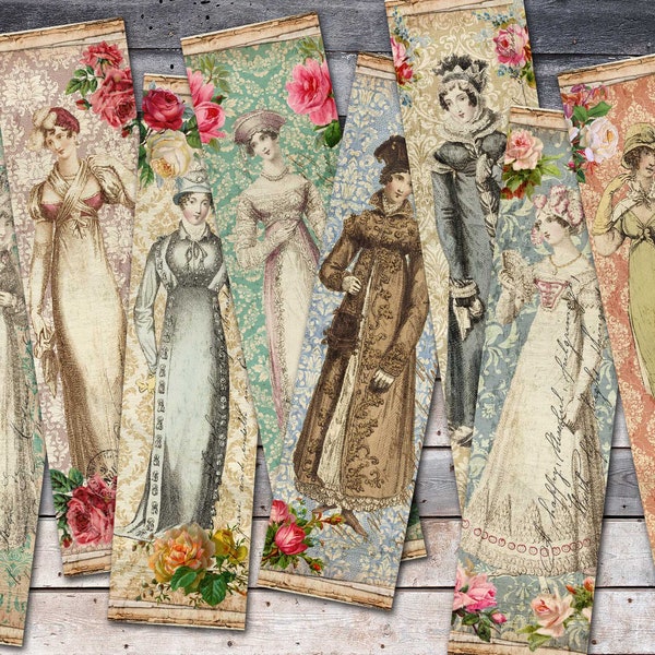 Jane Austen Strips, Jane Austen Bookmarks, Journal Insert, Regency Digital, Regency Fashion, Austen Journal, Digital Download, Junk Journal