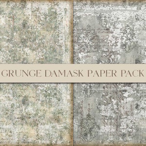 Grunge Damask Pattern Paper Pack, Wallpaper Style, Damask Digital Paper, Vintage Damask, Background Paper, Journal Supply, Digital Download image 9