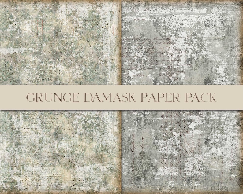 Grunge Damask Pattern Paper Pack, Wallpaper Style, Damask Digital Paper, Vintage Damask, Background Paper, Journal Supply, Digital Download image 9