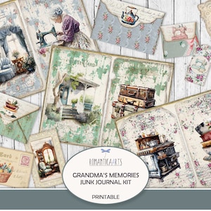 Omas Erinnerungen Journal Kit, Junk Journal Printable, Shabby Digital, Vintage-Stil, Wallpaper Hintergrund, Florale Seiten, digitaler Download