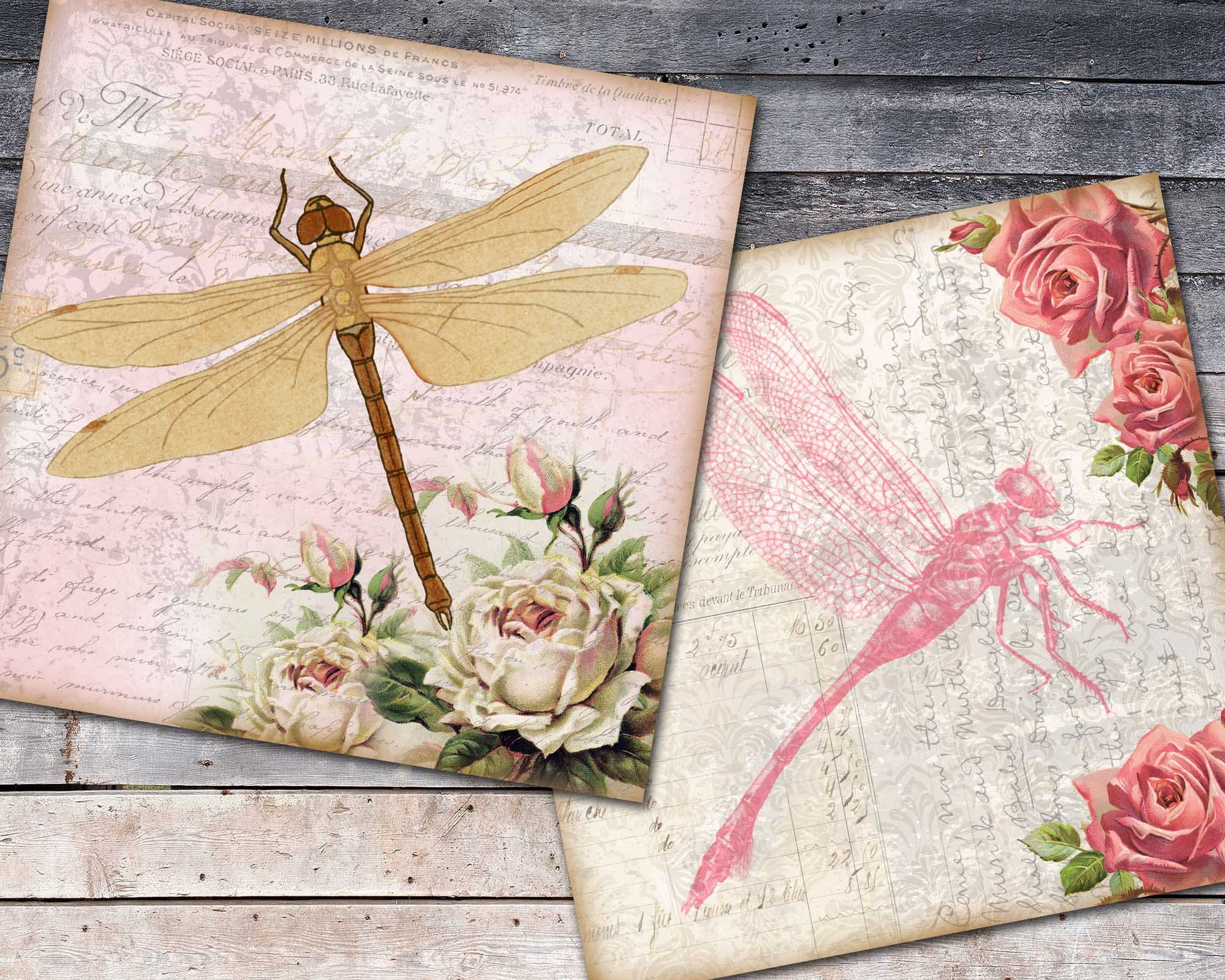 Vintage Dragonfly Paper for Scrapbooking Dragonfly Digitals Etsy
