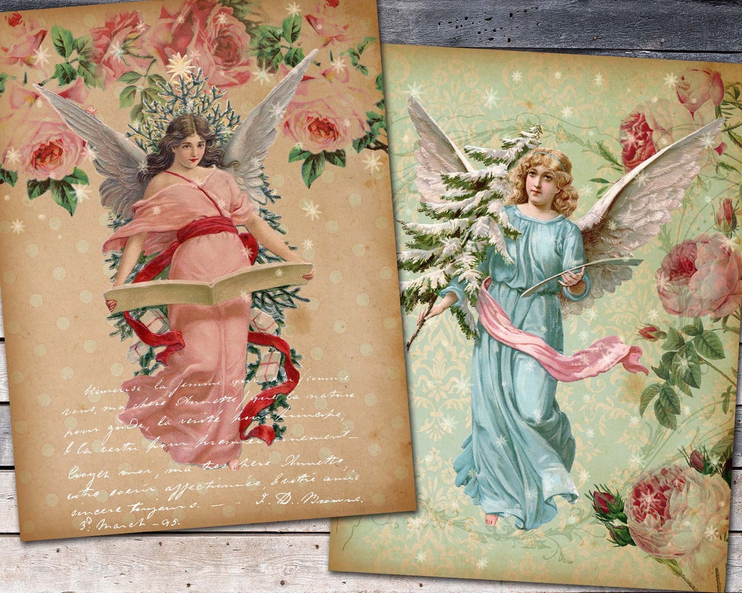 Vintage Angel Papers, Shabby Chic Angels, Christmas Angel, Christmas