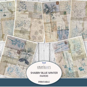Blue Winter Paper, Shabby Blue, Blue Botanicals, Grungy Floral, Botanical Journal, Layered Pages, Faux Rice Paper